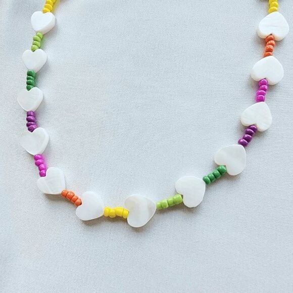 Rainbow Seed Bead Mother of Pearl Stars Necklace - Picture 4 of 5